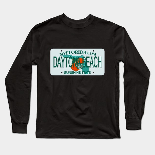 Daytona Beach Florida License Plate Long Sleeve T-Shirt by Mel's Designs